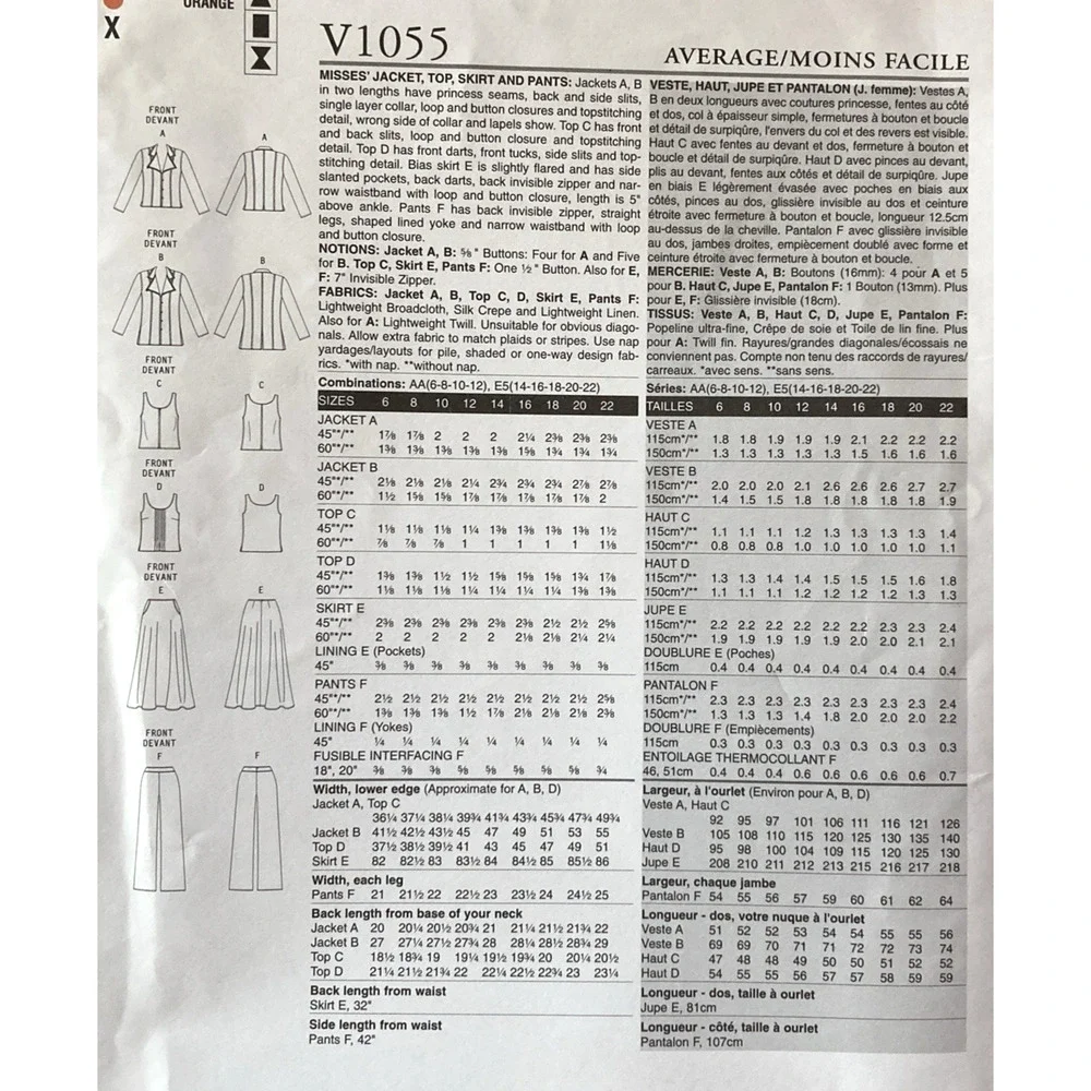 Vogue American Design V1055 ADRI Separates Jacket Top Skirt Pants Sz 14-22 Uncut